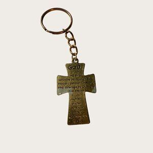 Metal Cross Keychain Keyring Serenity Prayer Engraving Gold-Tone Finish
